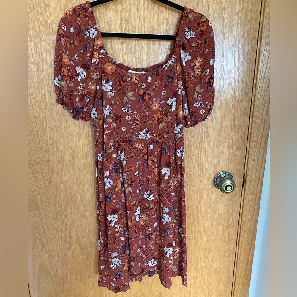 Live To Be Spoiled Rust Floral Puff Sleeve Midi Dress